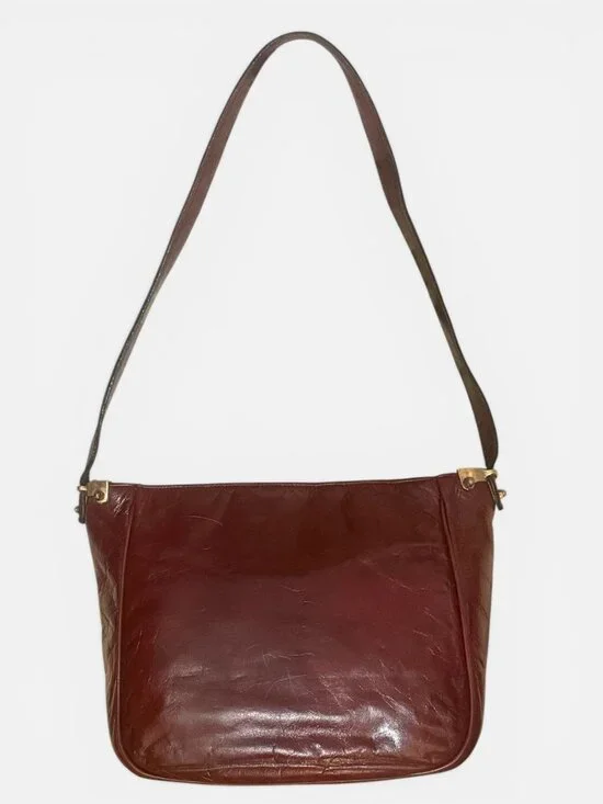 VTG Etienne Aigner Shoulder Bag Oxblood Leather Brass Logo 70s Germany Handmade - Picture 5 of 9